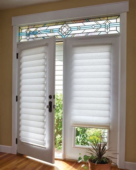 French door window treatments inspiration for a farmhouse living room remodel in providence horizontal shades almost disappear when closed. Blinds for French Doors -A way to secure and beautify your home | Drapery Room Ideas | French ...