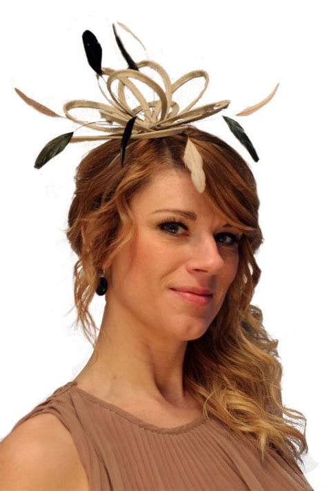 taupe nude and terracotta orange feather fascinator hat wedding ladies day choose any