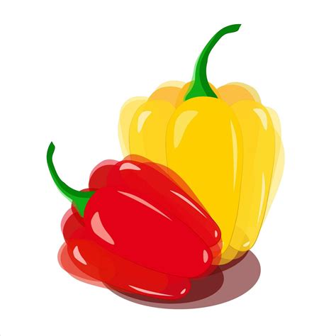 Red And Yellow Bell Peppers In Watercolor Imitation On White Background