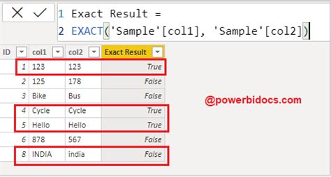 Exact Dax Function Text Function Power Bi Docs