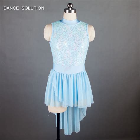Lyrical Dance Costumes Pale Blue Sequin Girls Dress Stretch Lace