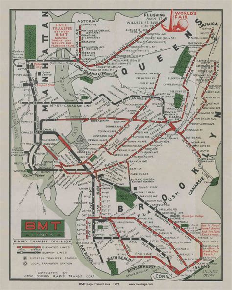 1939 Subway Map Worlds Fair Rapid Transit Map Only Old Map New York