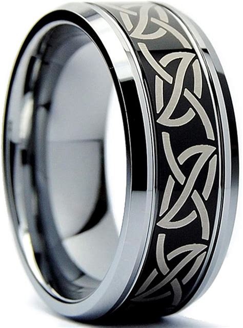 Metal Masters Co 9mm Mens Black Two Tone Tribal Tungsten Carbide Ring
