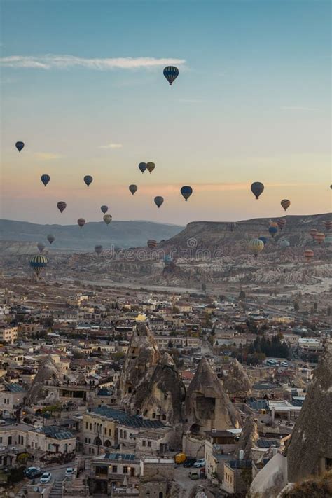 Hot Air Balloons At Sunrise In Goreme City Cappadocia Turkey Stock