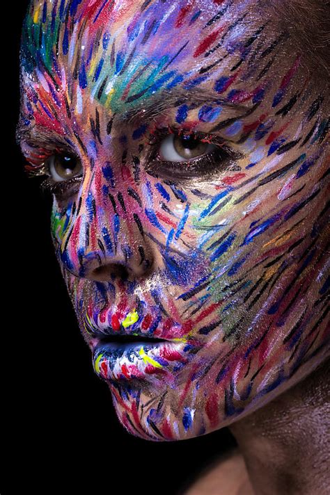 Beautiful Fashion Woman With Bright Color Face Art And Body Art