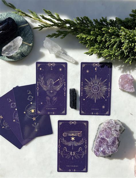 Dark Purple Gold Tarot Deck 78 Cards Mystical Universe Tarot Etsy
