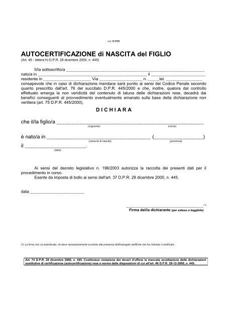 Autocertificazione Di Nascita Residenza E Cittadinanza Hot Sex Picture