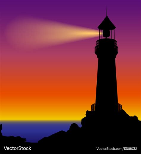 Lighthouse Silhouette In Sunset Royalty Free Vector Image