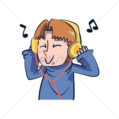 Cartoon Character Listening To Music Vector Image