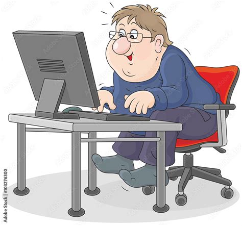 Man Sitting At His Desk In Front Of A Computer Monitor And Typing On A