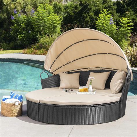 An outdoor daybed with canopy will make you enjoy your relaxation. Walnew Outdoor Patio Round Daybed with Retractable Canopy ...