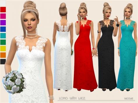 The Sims Resource Long Dress With Lace By Paogae • Sims 4 Downloads