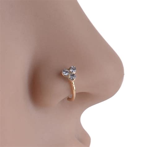 1pcs Silver Gold 3 Crystal Diamante Nose Clip Hoop Ring Rhinestone Nose