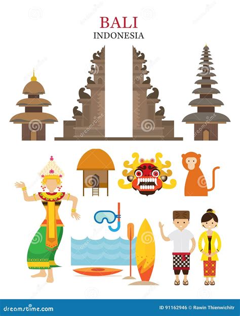 Bali Indonesia Landmarks And Culture Object Set Stock Vector