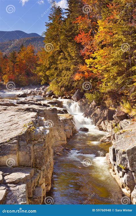 River Through Fall Foliage Rocky Gorge Swift River Nh Usa Stock