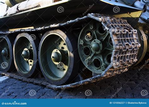 Soviet Union Tank Tracks Caterpillar Armored Closeup Shot Stock Image