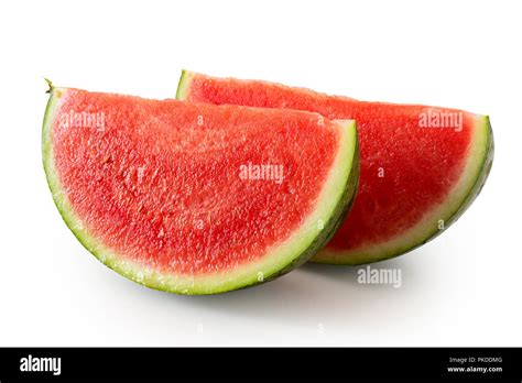 Two Wedges Od Seedless Watermelon Isolated On White Stock Photo Alamy