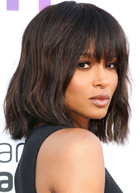 Long Bangs Inverted Bob Hairstyles For Black Women