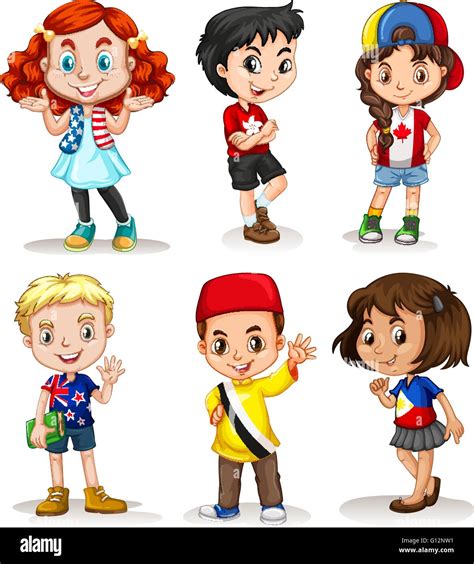 Boys And Girls From Different Countries Illustration Stock Vector Image