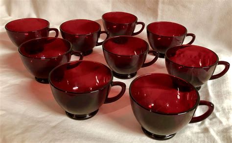 Antique Ruby Red Depression Glass Teacoffee Cups Set Of Nine