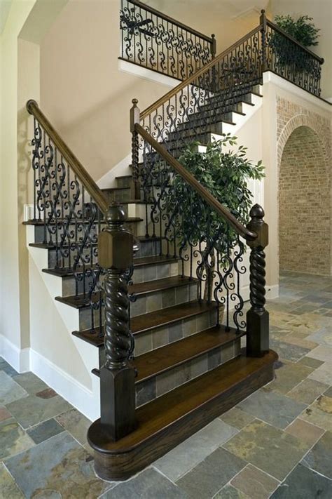 Wrought iron staircase in the cottage. Traditional Staircase with wood and slate stairs | Cottage ...