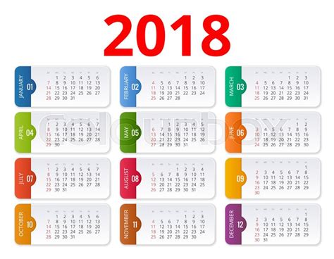 2018 Calendar Print Template Week Starts Sunday Portrait Orientation