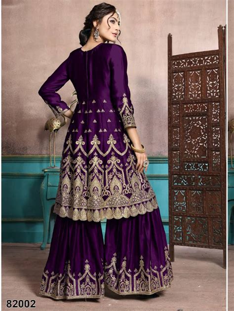 Purple Satin Georgette Designer Sharara Suit Zoharin 2995667