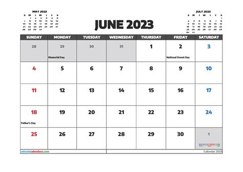 Free June 2023 Calendar With Holidays 23237