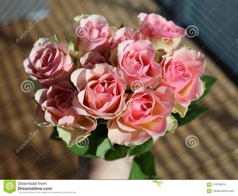 A Bouquet Made Of Beautiful Light Red Blush Pink Roses