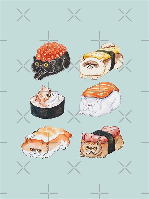 Sushi Persian Cat Watercolor Poster By Huebucket Redbubble