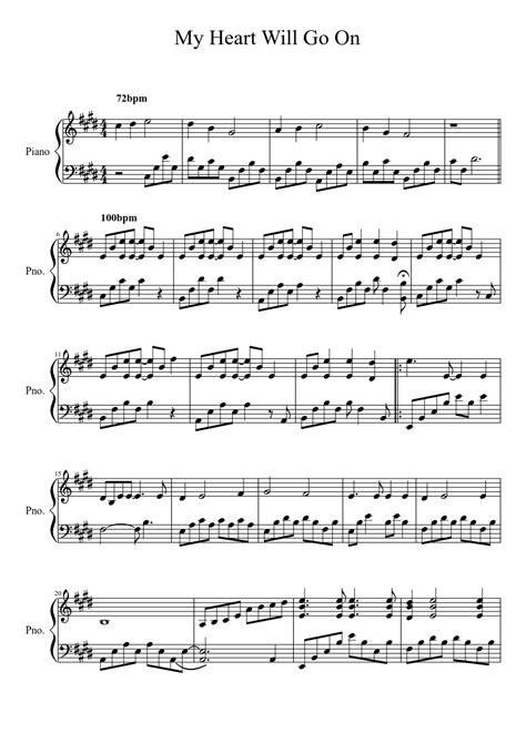 E e e e d# e far across the distance e d# e f# g# f# and spaces between us e e e e d# e e b you have come to show you go on. My Heart Will Go On (instrumental) | MuseScore | Sheet ...