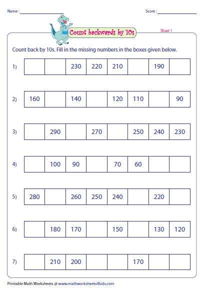 Count Backwards Worksheets