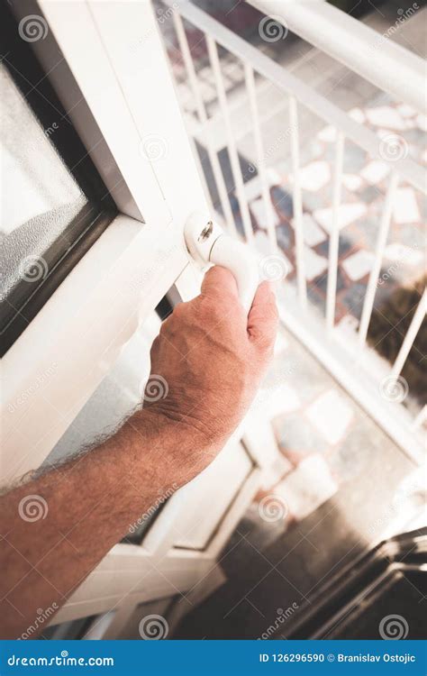 Man Hand Open Entrance House Door Going Outside Stock Photo Image Of