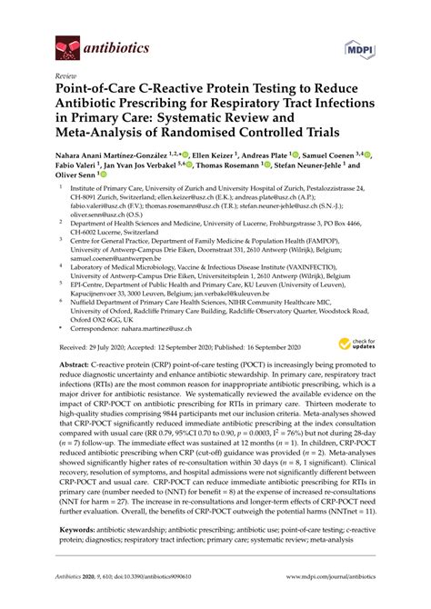 PDF Point Of Care C Reactive Protein Testing To Reduce Antibiotic