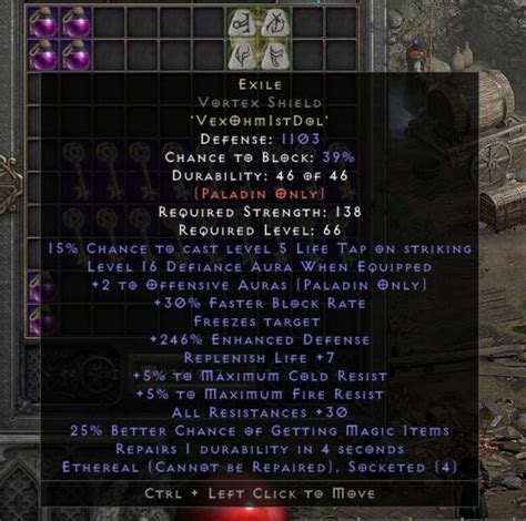 Diablo 2 Resurrected D2r Vortex Exile Ethereal Paladin Shield Nearly