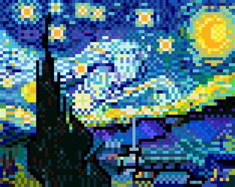 The Starry Nightvincent Willem Van Gogh Pixel Art Pixel Art