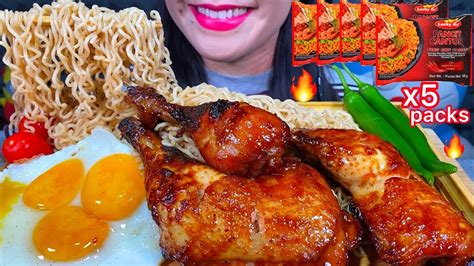 Asmr Packs Pancit Canton Hot Chili Noodles Bbq Chicken Eggs Massive Eating Sounds Youtube