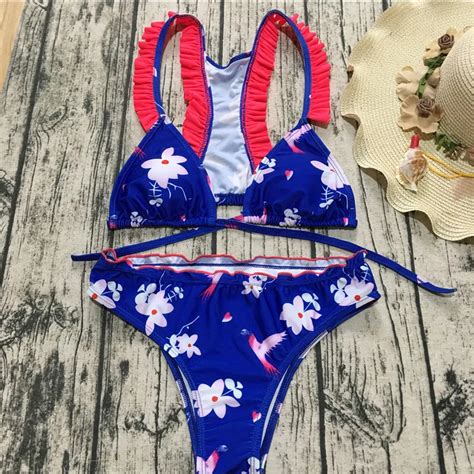Luoanyfash 2018 Sexy Push Up Swimwear Print Bathing Suit Bowknot Bikinis Suit Swimwear Bikini
