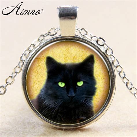 Vintage Glass Alloy Necklace New Black Cat Pendant Cat Necklaces Cat