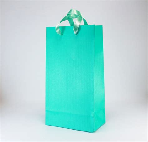 Small Turquoise Paper Bags Satin Ribbon Handles Turquoise