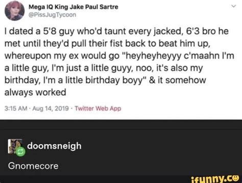 mega iq king jake paul sartre i dated a 5 8 guy who d taunt every jacked 6 3 bro he met until