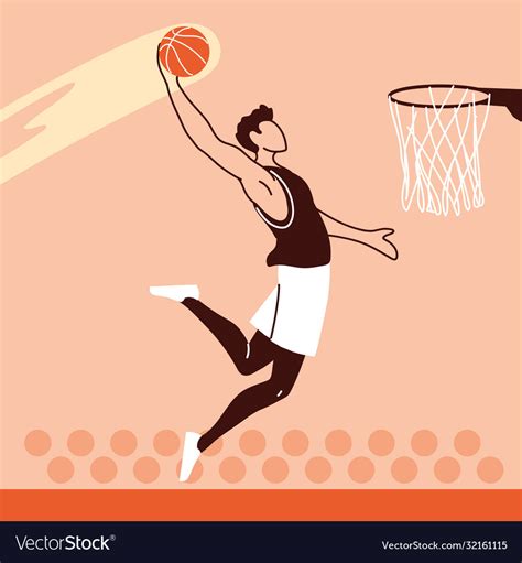 Basketball Player Man With Ball Jumping To Basket Vector Image