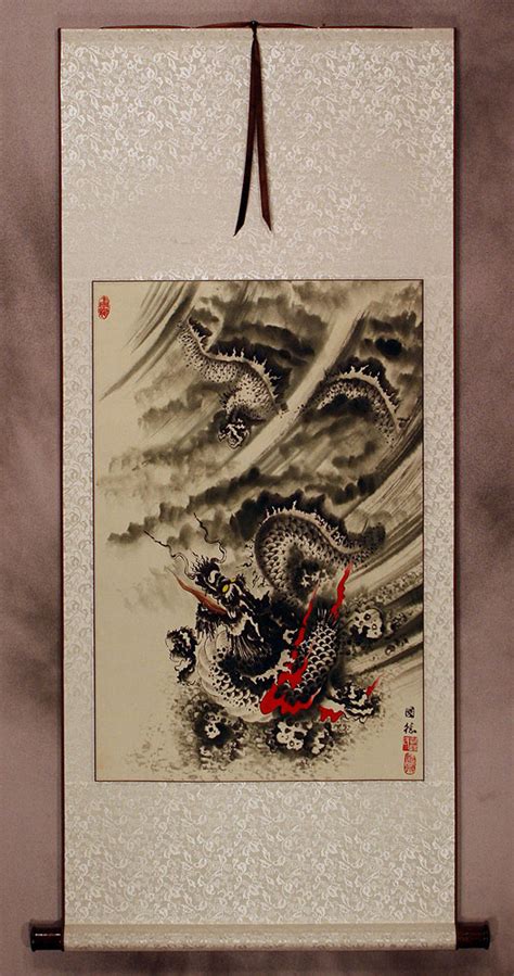 Flying Chinese Dragon Asian Scroll Chinese Art