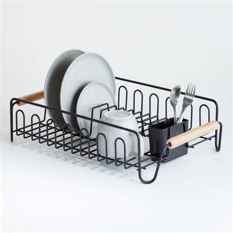 Over the sink rack silicone sink mats drying rack for cutlery dish rack with cover dishwasher stainless dish rack stainless stainless steel double buy cheap drying racks in the joom online store with fast delivery. Black Dish Rack with Wood Handles + Reviews | Crate and Barrel
