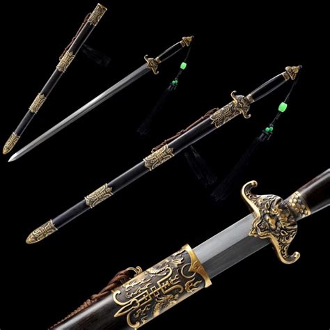 Chinese Sword Qing Jianfolded Pattern Steel Blade Ebony Sheath Real