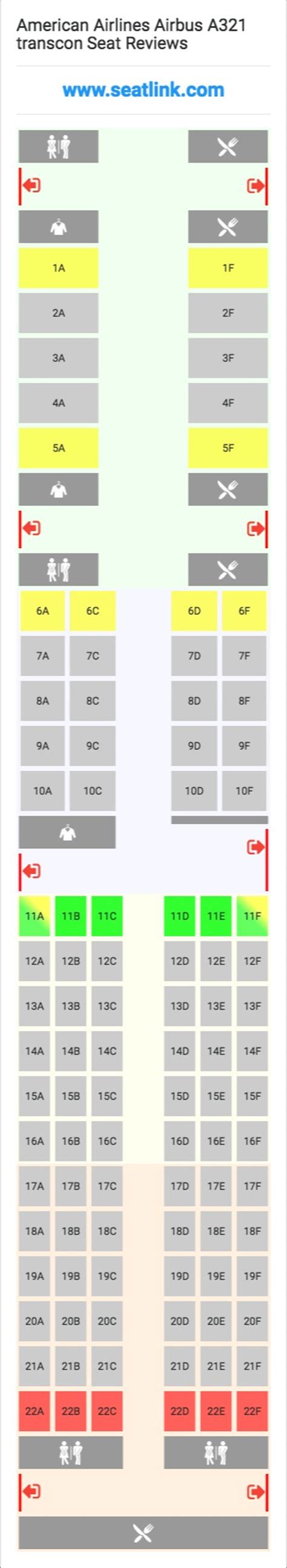 American Airlines Airbus A321 Transcon 32b Seat Map American