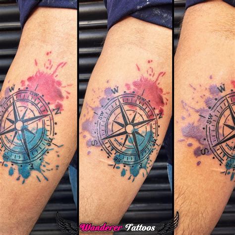 Watercolor Compass Tattoo Custom Designed Tattoo By Anmol Jeswani Wanderer Tattoos Chetakpuri