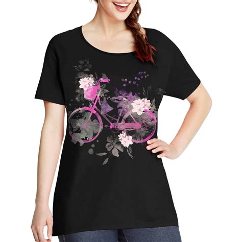 By Hanes Womens Plus Size Watercolor Graphic Scoopneck Tee