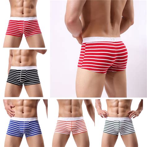 Men Horizontal Stripes Underwear Cotton Breathable Boxers Shorts Male Striped Box Panties In