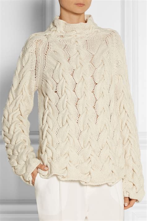 Lyst The Row Leander Cable Knit Cashmere And Silk Blend Sweater In White